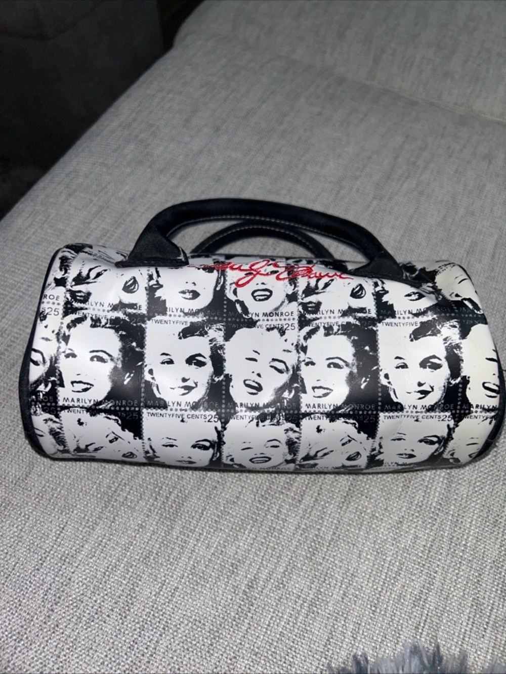 Black & White Marilyn Print Mini Satchel with Red Lip Accent - Picture 6 of 11